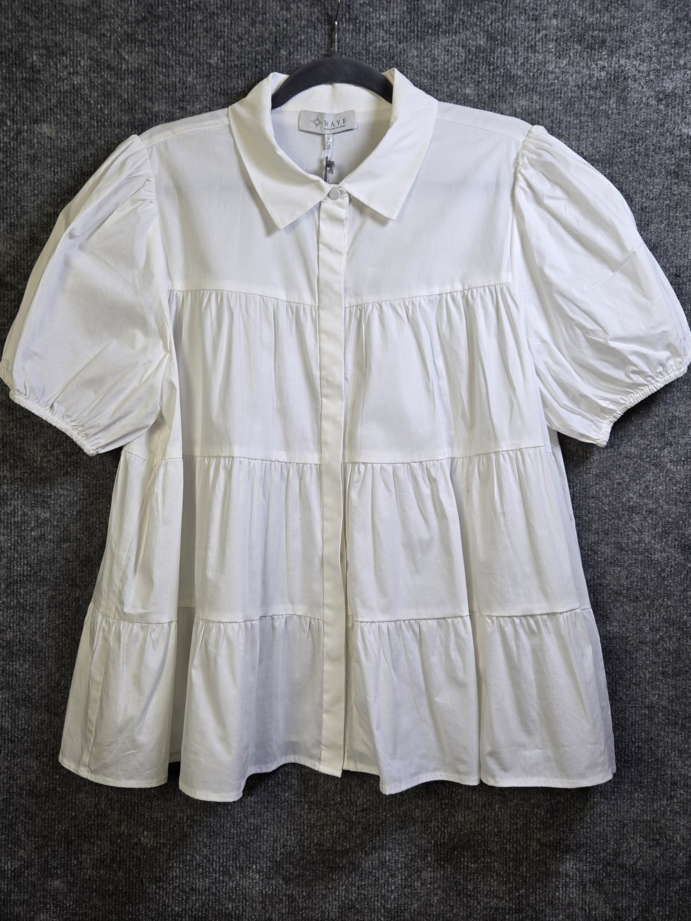 WAYF Top Womens L White Tunic Canossa Puff Sleeve Tiered Cottage New